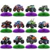 12 PCS Monster Truck Party Table Decorations, Monster Truck Birthday Honeycomb Centerpiece, Racing Car Theme Birthday Decoration for Boys Girls Baby Shower Kids Cake Decorations Party Supplies view 1