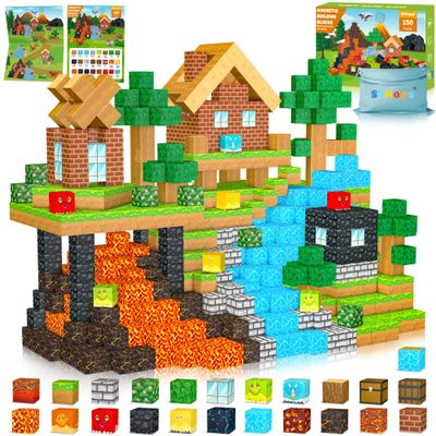 150PCS Magnetic Blocks: Magnetic Building Block Cubes for Kids Boys Girl Ages 3 4 5 6 7 8, STEM Magnet Block Dinosaur Toys for Kids, Constructions Sensory Stacking Toys Christmas Birthday Gift
