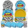 120pcs Toy Baby Shower Decorations Plates Napkins It's Boy Paper Cup Disposable Tableware Set Cartoon Baby Shower Party Kids For 30 Guests view 1