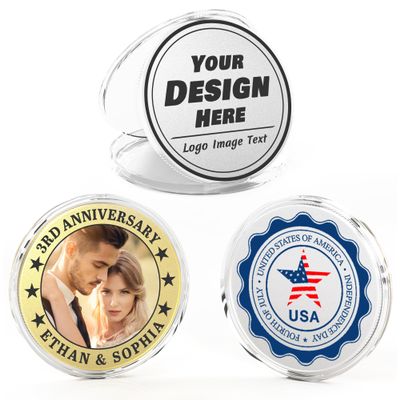 10 Custom Challenge Coins, Personalized Commemorative Coins with Logo Photo Text, Custom Memorial Gifts for Company Military Family Colleague Anniversary Wedding Couple Pocket Hug Tokens (Silver)