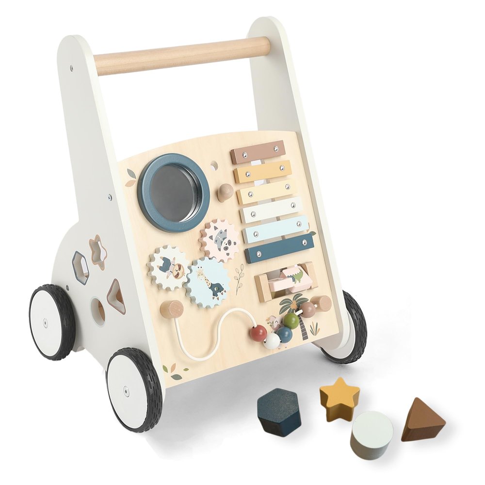 Freniland Wooden Baby WalkerBaby Walker with Wheels for Toddlers 18M+Montessori Toys with Bead Maze, Xylophone and Storage for Boy and Girl