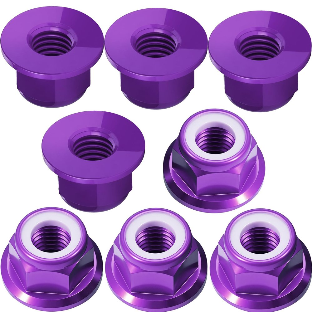 8Pcs M4 Flange Nuts Aluminum, M4-0.7mm Hex Flange Nylon Insert Lock Nuts for 1/10 Scale RC Car Traxxas Slash 4x4 2WD Stampede VXL Rustler VXL HPI Redcat Axial Racing Truck Buggy Crawler Wheels