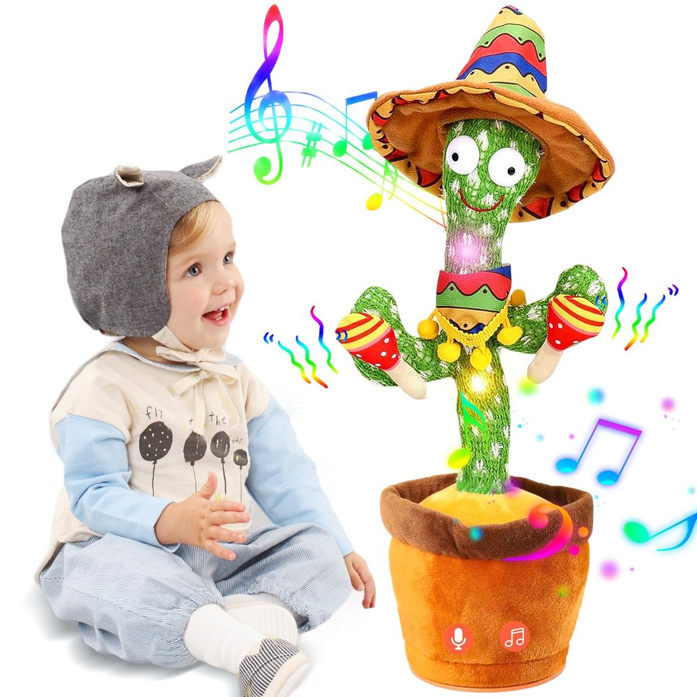 Abcrand Dancing Talking Cactus Mimicking Toy,Talking Repeat Singing Sunny Cactus Toy 120 Pcs Songs for Baby 15S Record Your Sound Dancing Talking Sing Recording LED Cactus