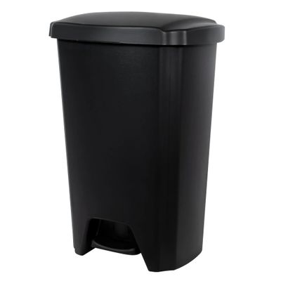 CLMSTE Black 12.1 Gallon Kitchen Step on Trash Can, Plastic Garbage Bin with Lid