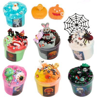 7 Packs Slime Kit,Cloud Butter Clear Slime Set,Super Soft and Non-Sticky Halloween Slime for Kids,Spooky Slimes Add-ins Birthday and Party Favors (Yelllow-Halloween)