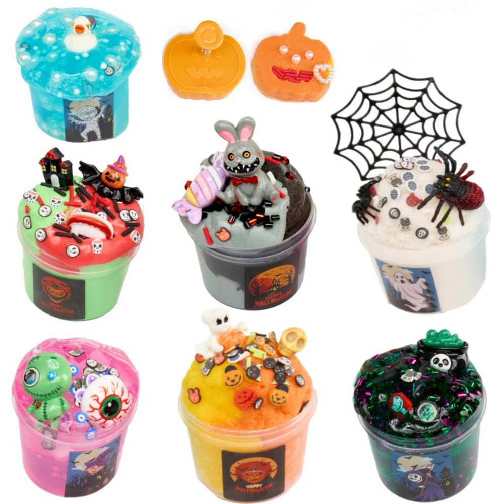 7 Packs Slime Kit,Cloud Butter Clear Slime Set,Super Soft and Non-Sticky Halloween Slime for Kids,Spooky Slimes Add-ins Birthday and Party Favors (Yelllow-Halloween)