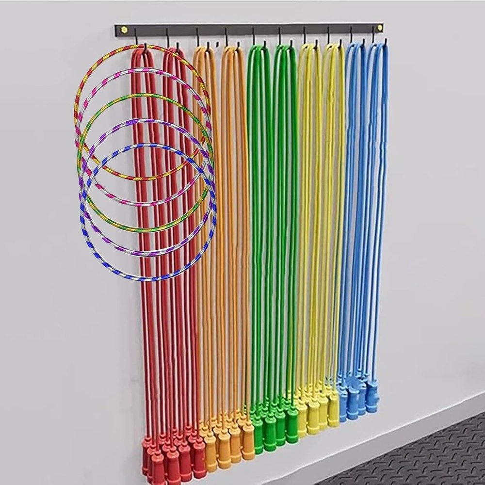 75cm/29.5in Wall Mounted Exercise Hoop Storage Rack, Metal Jump Rope Display Stand Fitness Hoop Organizer Holder, Obstacle Courses/PE Classes Hula Hoop Stand