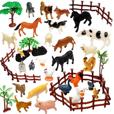 AQXYTK Realistic Farm Animal Figurines, Plastic Farm Figurines Playset Includes Fences, Cake Topper Cognitive Development Role Play Set (53 pcs)