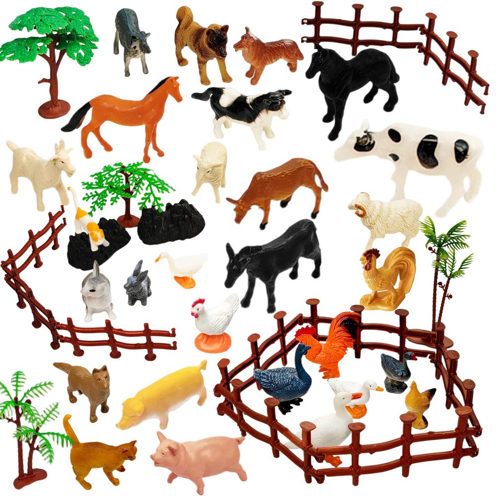 AQXYTK Realistic Farm Animal Figurines, Plastic Farm Figurines Playset Includes Fences, Cake Topper Cognitive Development Role Play Set (53 pcs)