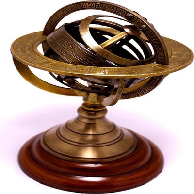 Antique Finish Armillary 6" Brass Globe Rashi with Zodiac Engravings Rustic Vintage Home Decor Gifts Armillary