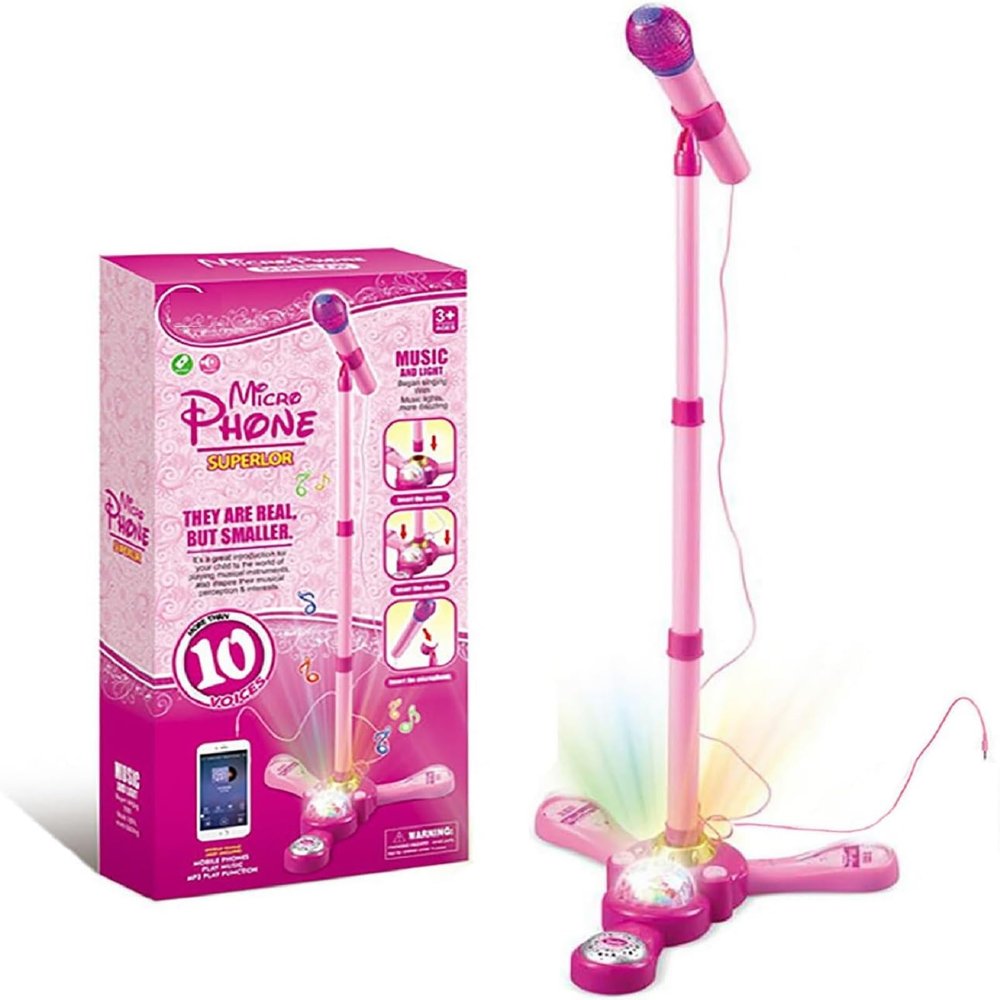 Kids Karaoke Machine with Stand,Karaoke Machine Kid,Kids Microphone with Flashing Stage Lights Adjustable Stand Gift for Children