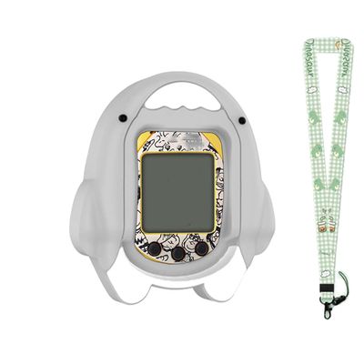 Case for Tamagotchi Nano with Lanyard Cute Cartoon Silicone Protective Cover for Kids, Soft & Shockproof Shell for Tamagotchi Virtual Pet Keychain, Anti-Drop Holder Accessory (Grey)