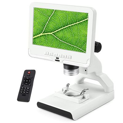 7 Inch Kid Digital Microscope with 200X Magnification, 1080P Video Microscope 12MP Resolution, Adjustable LED Lights, Fit Use Soldering Textiles Student Discovery (Color : Black) (White)