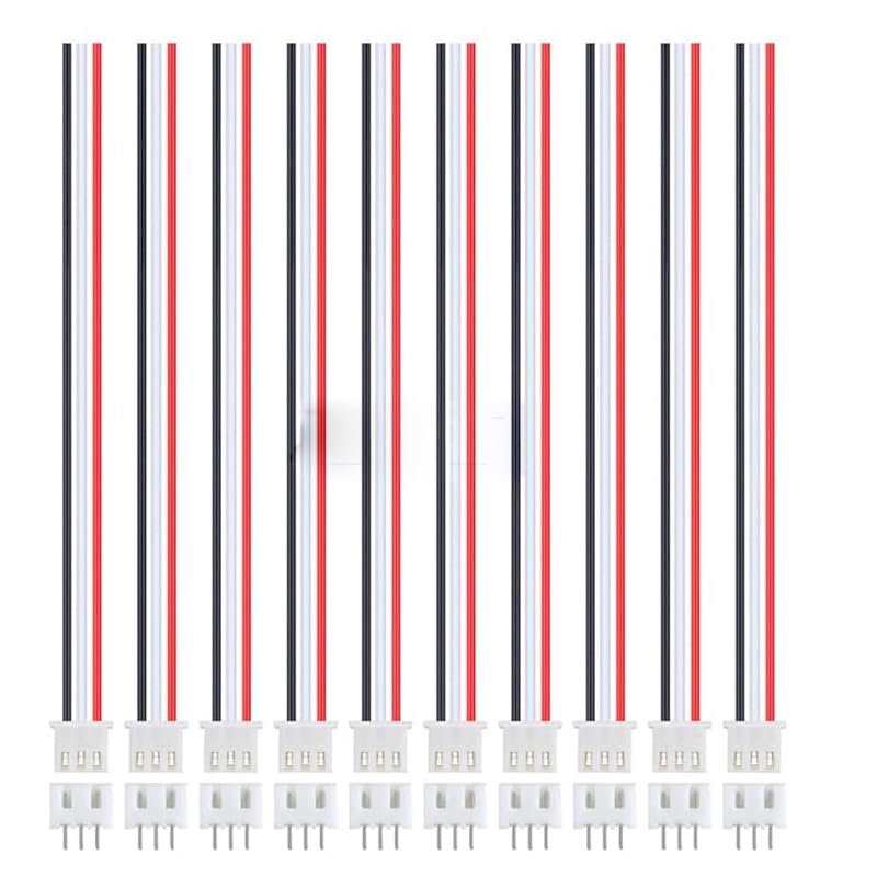 20PCS 10Pairs JST-XH Connector Kit, XH 2.54mm 3 Pin Header Male and Female Connectors Plug Adapter with Flat Wire Cable 200mm 26AWG Compatible with JST XH - 20CM