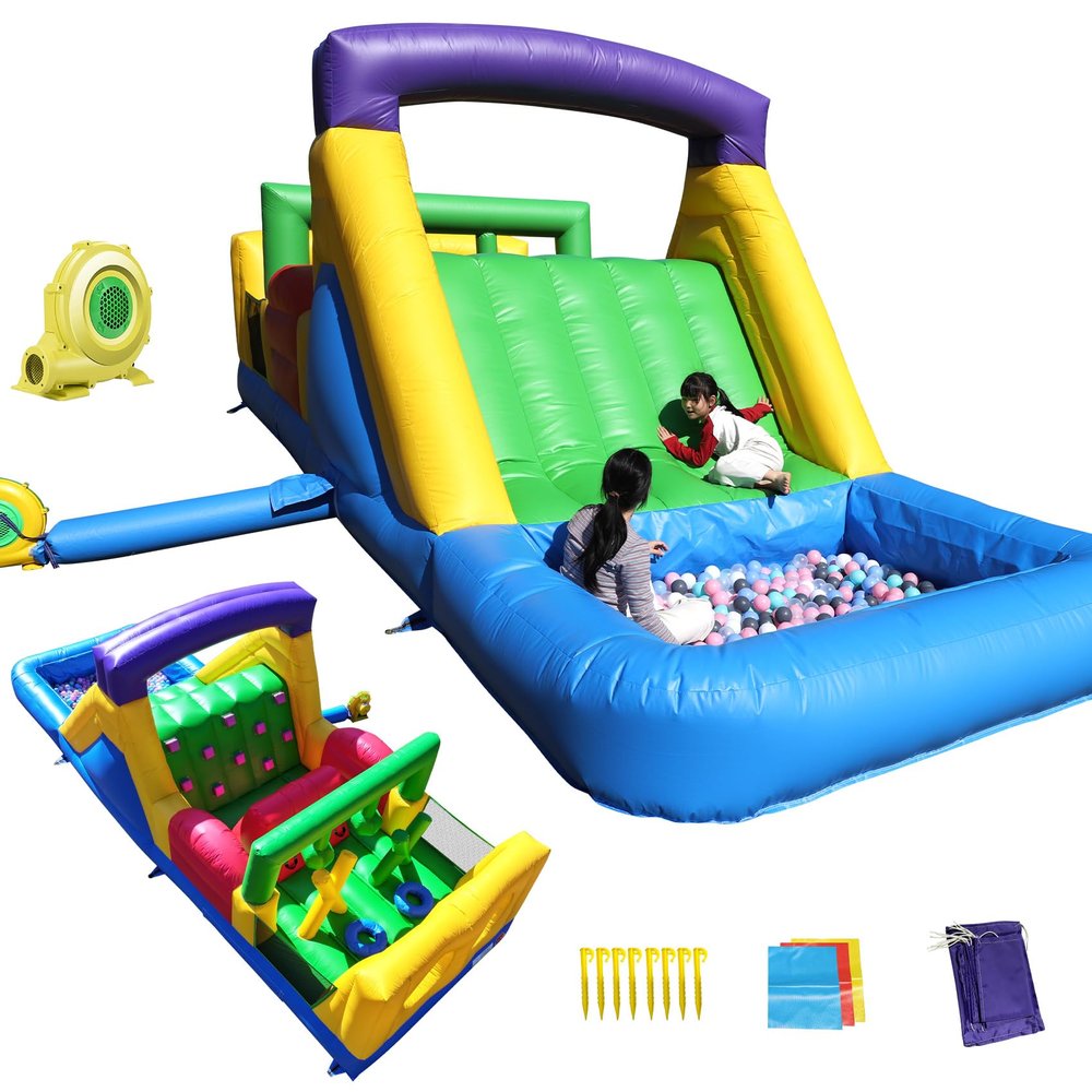 22FT Commercial Bounce House for Big Kids 8-12, 100% PVC Inflatable Obstacle Course with Water Slide(950W UL Blower),Splash Water Pool Ball Pit Heavy Duty Quality Outdoor Party 22x8x8.2FT