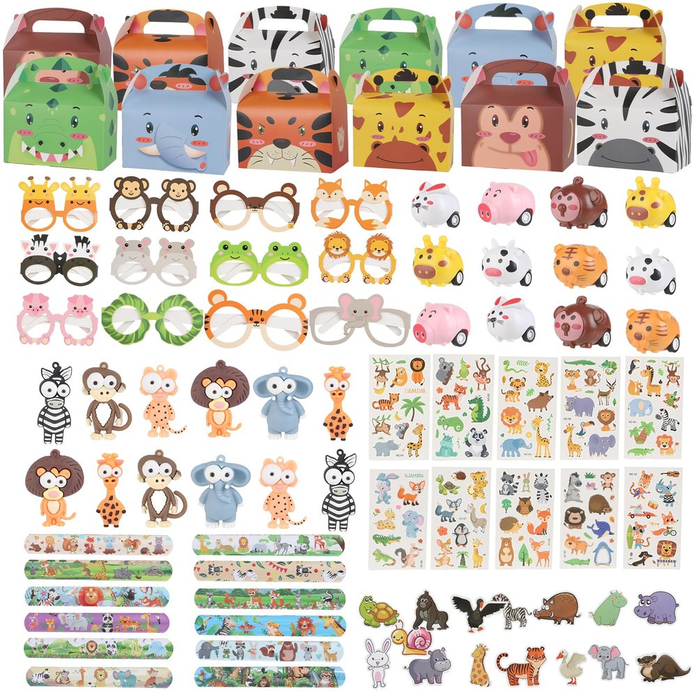 110 Pcs Jungle Safari Party Favors,Animal Theme Party Surprised kit,Wildlife Gift Party Birthday Decorations,Safari Gifts Bags Fillers Stuffers,Birthday Gifts For Boys and Girls