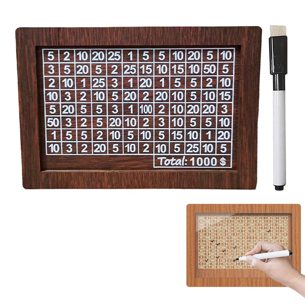20000 Dollar Wooden Money Bank - Savings Challenge Box with Reusable Acrylic Board, for Kids & Boys (Color: Brown, Size: $1000)
