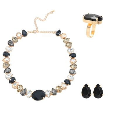 ZYIBPMSJKQCFK Women'S Necklace Earrings Ring Three Piece Black Set,black,47.5+11.4cm 2.8+2.5cm 1.4+1.1cm