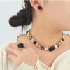 ZYIBPMSJKQCFK Women'S Necklace Earrings Ring Three Piece Black Set,black,47.5+11.4cm 2.8+2.5cm 1.4+1.1cm view 2