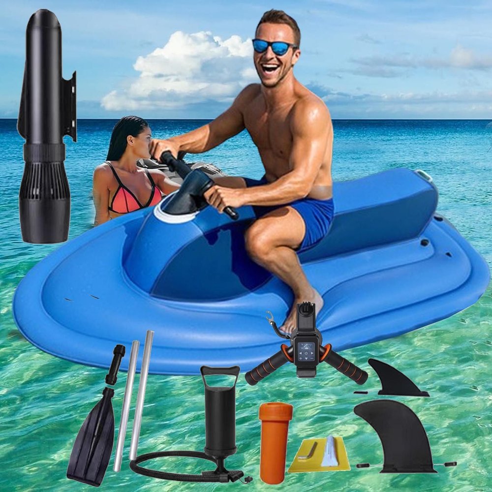 2025 Motorized Inflatable Ride-On Watercraft Pool Float - Summer Electric Motor Boat Jet Ski Inflatable Foldable Boat With 500w Underwater Scooter,Detachable Dual-Fin,PVC Material ,Boat+Thruster