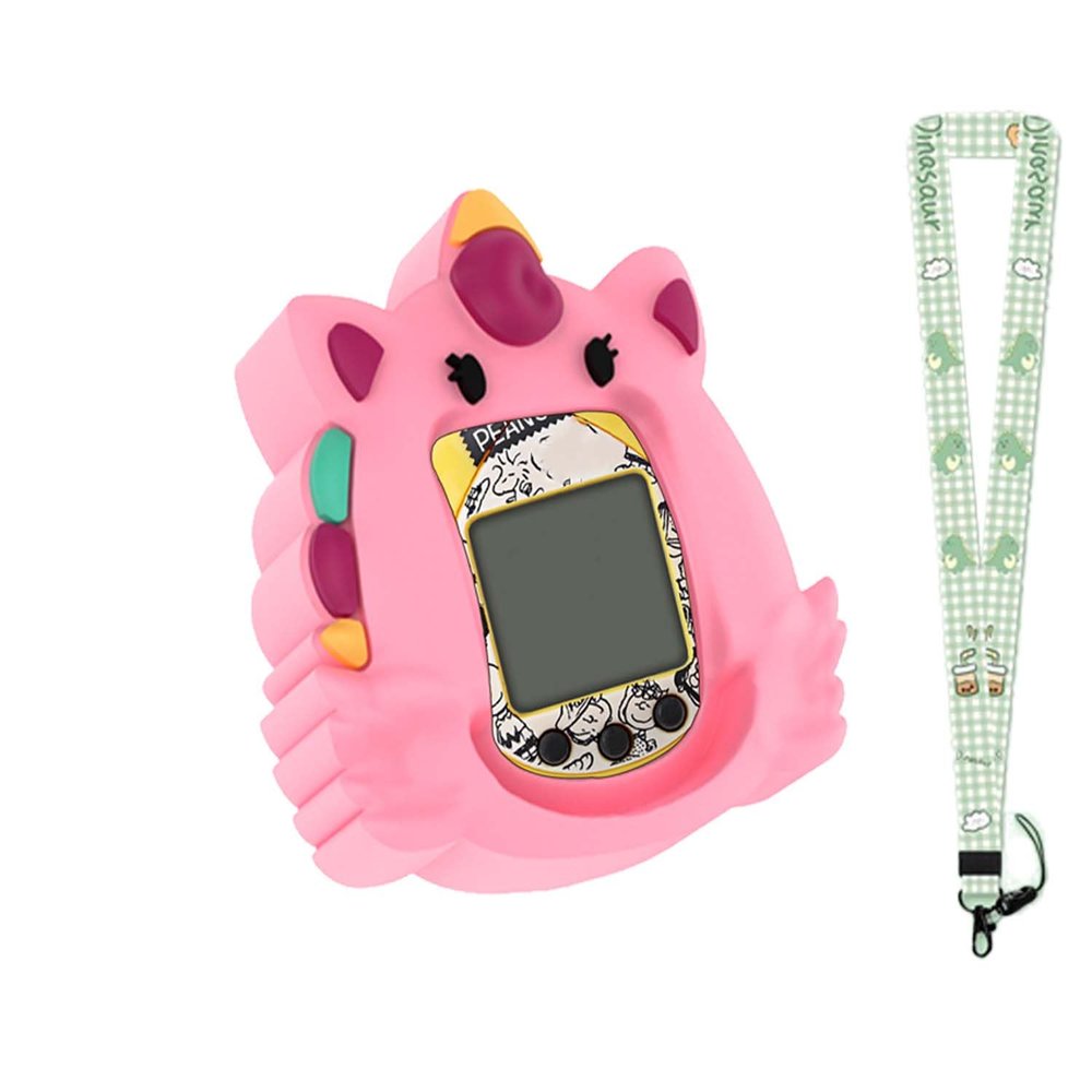 Case for Tamagotchi Nano with Lanyard Cute Cartoon Silicone Protective Cover for Kids, Soft & Shockproof Shell for Tamagotchi Virtual Pet Keychain, Anti-Drop Holder Accessory (Pink)