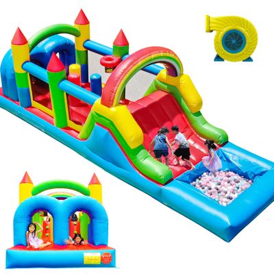 25FT Commercial Inflatable Obstacle Course Bounce House for Adult Big Kids, 100% PVC Bounce House with Water Slide Dual Racing Tunnel, Climbing, Splash Water Pool Heavy Duty Outdoor Party 25x8x8FT
