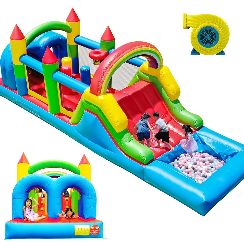 25FT Commercial Inflatable Obstacle Course Bounce House for Adult Big Kids, 100% PVC Bounce House with Water Slide Dual Racing Tunnel, Climbing, Splash Water Pool Heavy Duty Outdoor Party 25x8x8FT
