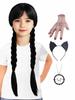 AKZKQKER Girls Wednesday Addams Wigs with Necklace Long Black Braided Wigs for Halloween Party Costumes view 1