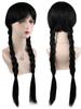 AKZKQKER Girls Wednesday Addams Wigs with Necklace Long Black Braided Wigs for Halloween Party Costumes view 3