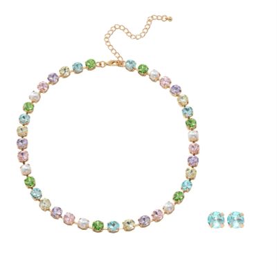 ZYIBPMSJKQCFK Bohemian Pearl Necklace Earrings 2-Piece Set Collarbone Chain,green,42.5+11.5cm