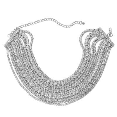 ZYIBPMSJKQCFK Bohemian Multi Layered Glass Necklace For Women,silvery,30.9+14.0cm