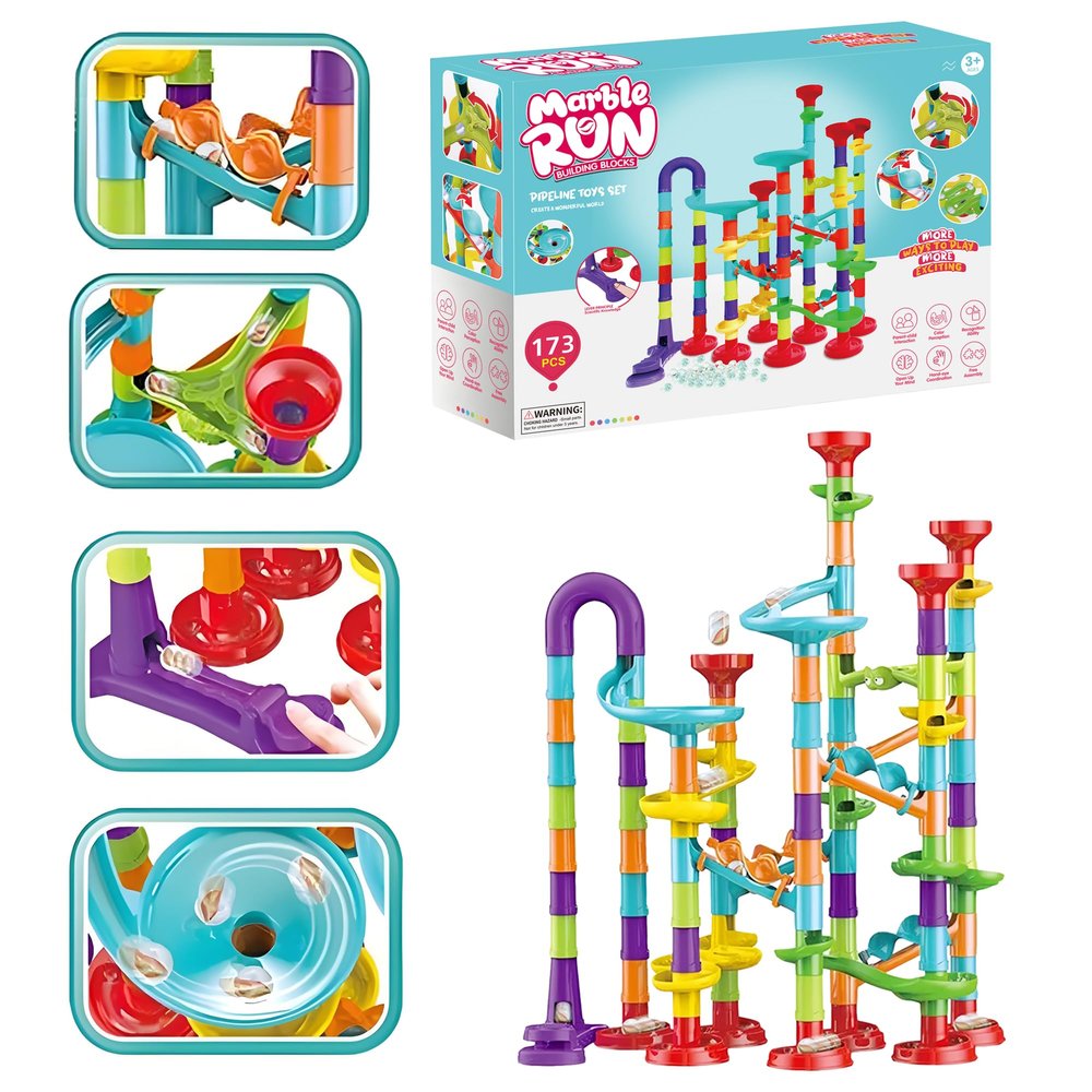 NICTOY Marble Runs - 173 Complete Pieces Maze Track Toys for Toddlers - with 90 Glass Marbles - Marble Runs for Kids Aged 4-8 - Unleash Limitless Building CreativityA2