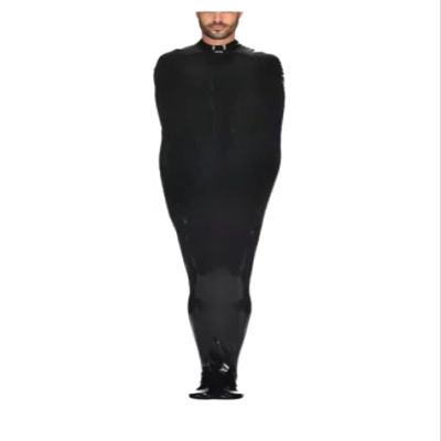 Latex Catsuit Black Latex Sleeping Bag Bodybag With Inner Sleeve Back Zipper Rubber Sleepsack 0.4mm,Black,XL