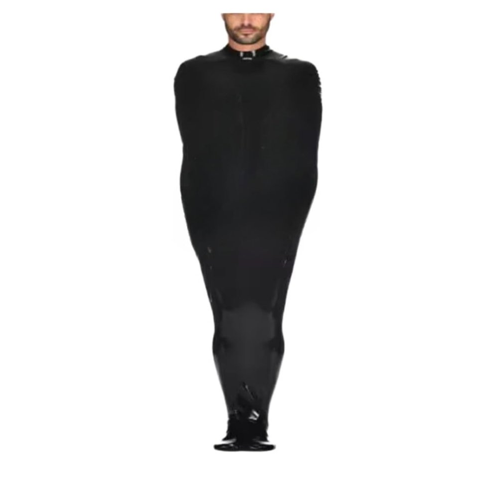 Latex Catsuit Black Latex Sleeping Bag Bodybag With Inner Sleeve Back Zipper Rubber Sleepsack 0.4mm,Black,XL
