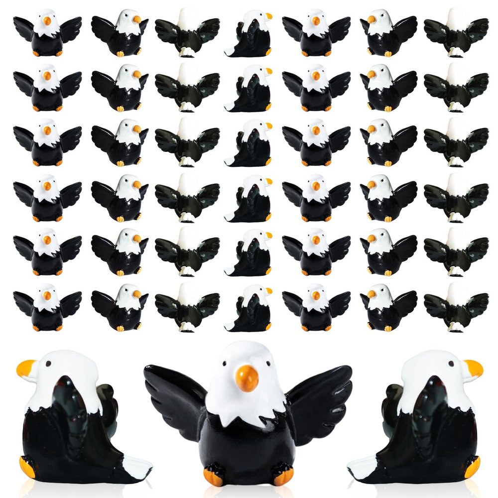 40 Pack Mini Resin Bald Eagles, Wildlife Bald Eagle Figurines Statues Party Decor for Outdoor Garden, Lawn Displays and Independence Day Celebrations