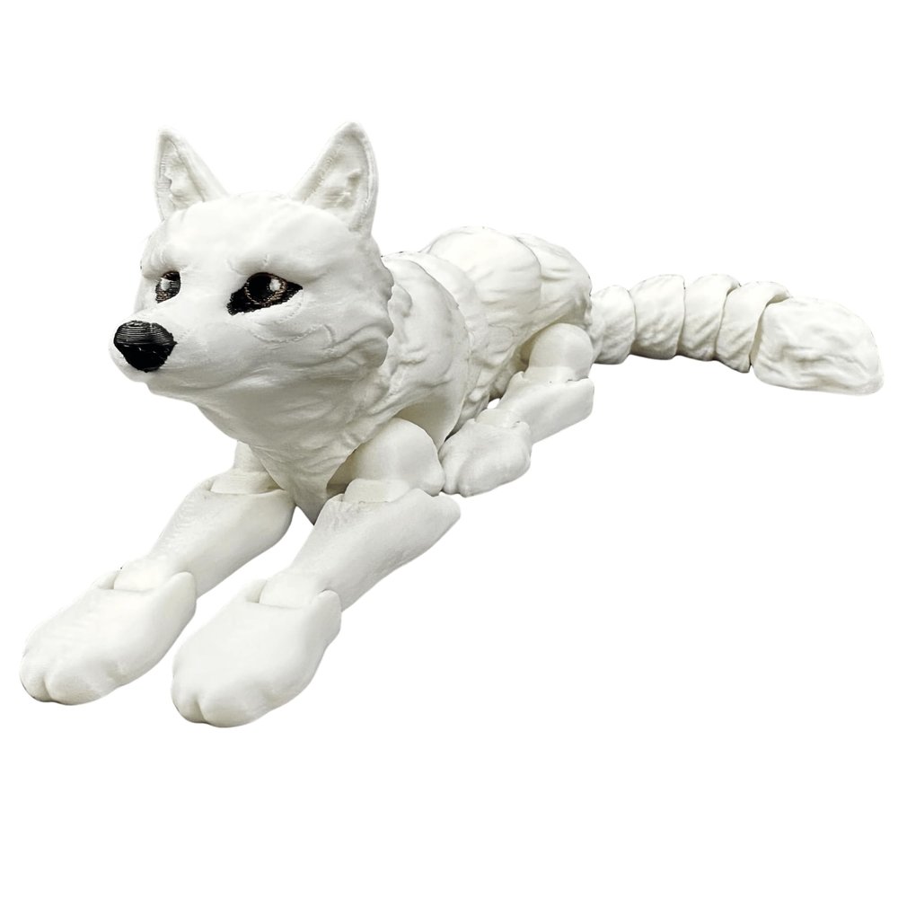 Articulating 3D Printed Wolf Collectible Display Piece, Personalized Gift - Articulating Posable Wolf (White, Large)