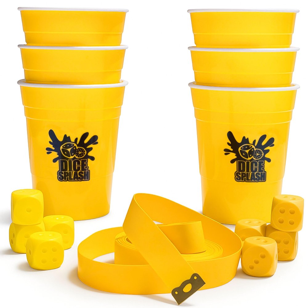 Dice Splash  Competitive Pool Game for Adults, 24 Players, Oversized Floating Dice Set with Cups & 20ft Divider, Pool Party Game