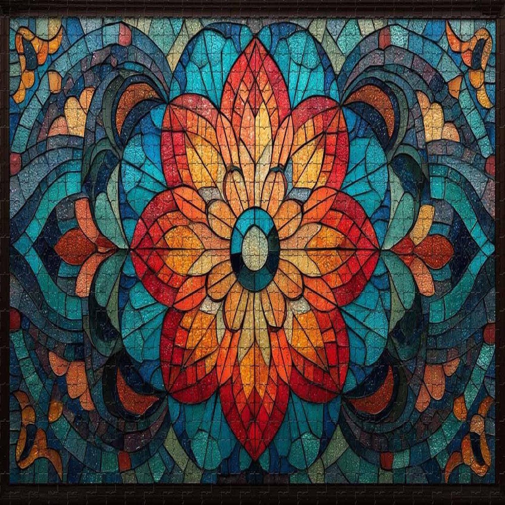 1000 Piece Puzzle for Adults Stained Glass Floral Mandala A Challenging and Vibrant Jigsaw Game for Art Lovers Adults Fun Wall Art and Family Night Gift Idea
