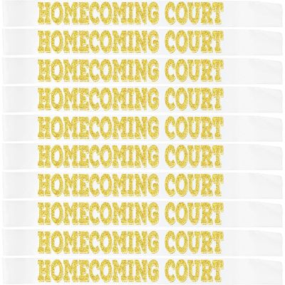 10 Pcs Homecoming Court Sashes with Gold Glitter, White Homecoming Court Sash for Homecoming King and Queen Sashes Cosplay Pageants Homecoming Party Dance Graduation Party Favors