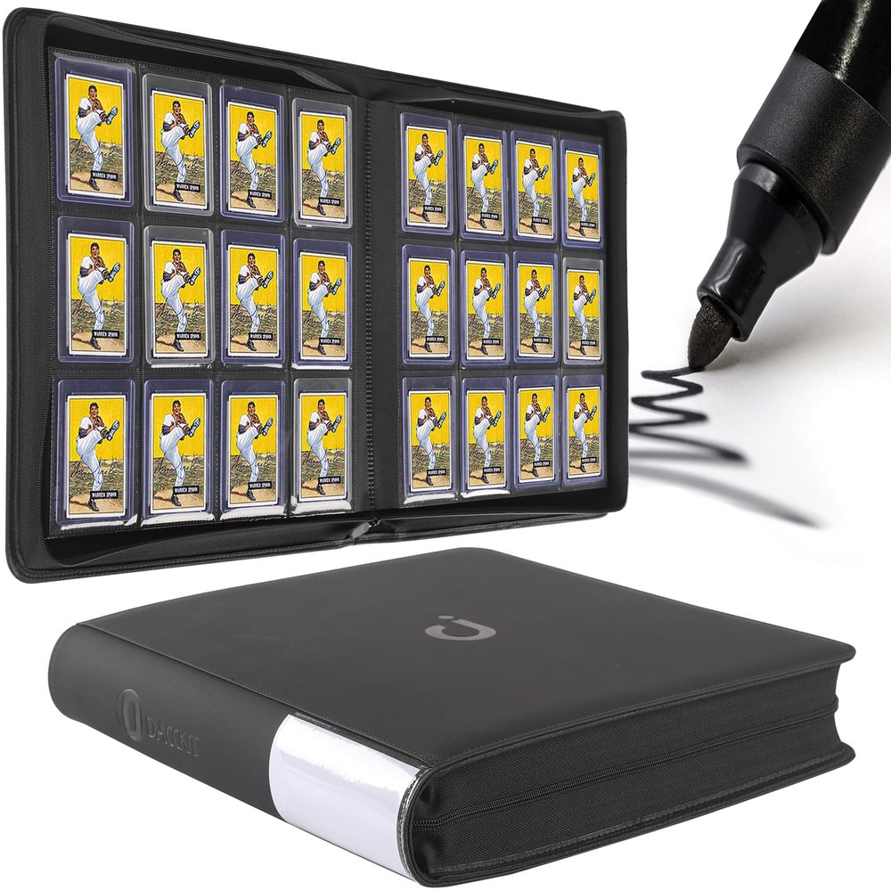 D DACCKIT Top Loader Binder 12 Pocket - Fits 480 Cards12 Pocket Top Loader Binders for Cards with Sleeves Compatible with 3" X 4" Rigid Card Holders for Trading Cards or Sports Cards - Classic Black