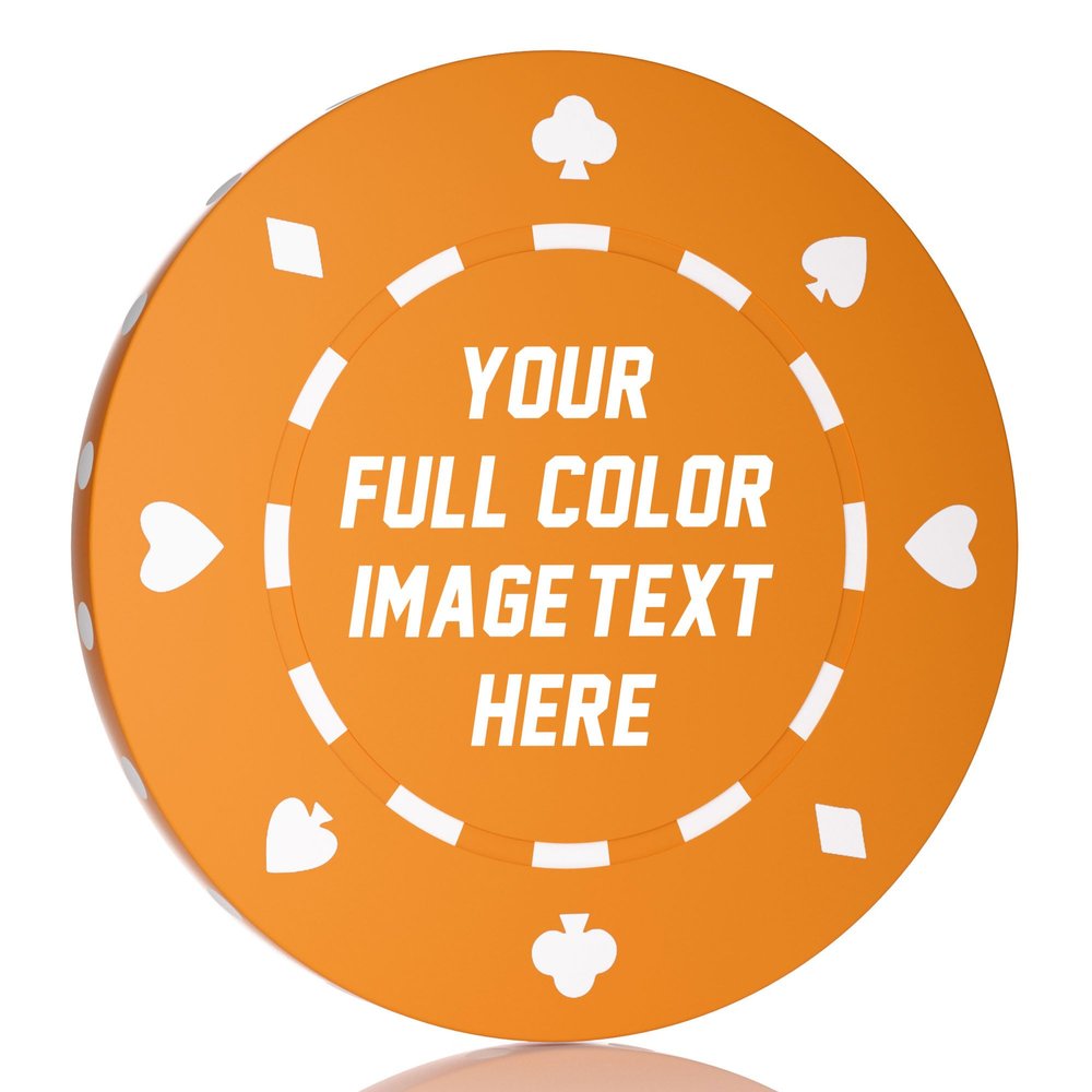 50-500 Custom Poker Chips, 40mm 11.5 Gram Clay Casino Chips with Your Logo, Text or Image, Personalized Drink Tokens for Bar, Party, Tournaments, Golf Club or Events (Orange)