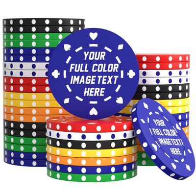 50-500 Custom Poker Chips, 40mm 11.5 Gram Clay Casino Chips with Your Logo, Text or Image, Personalized Drink Tokens for Bar, Party, Tournaments, Golf Club or Events (Blue)