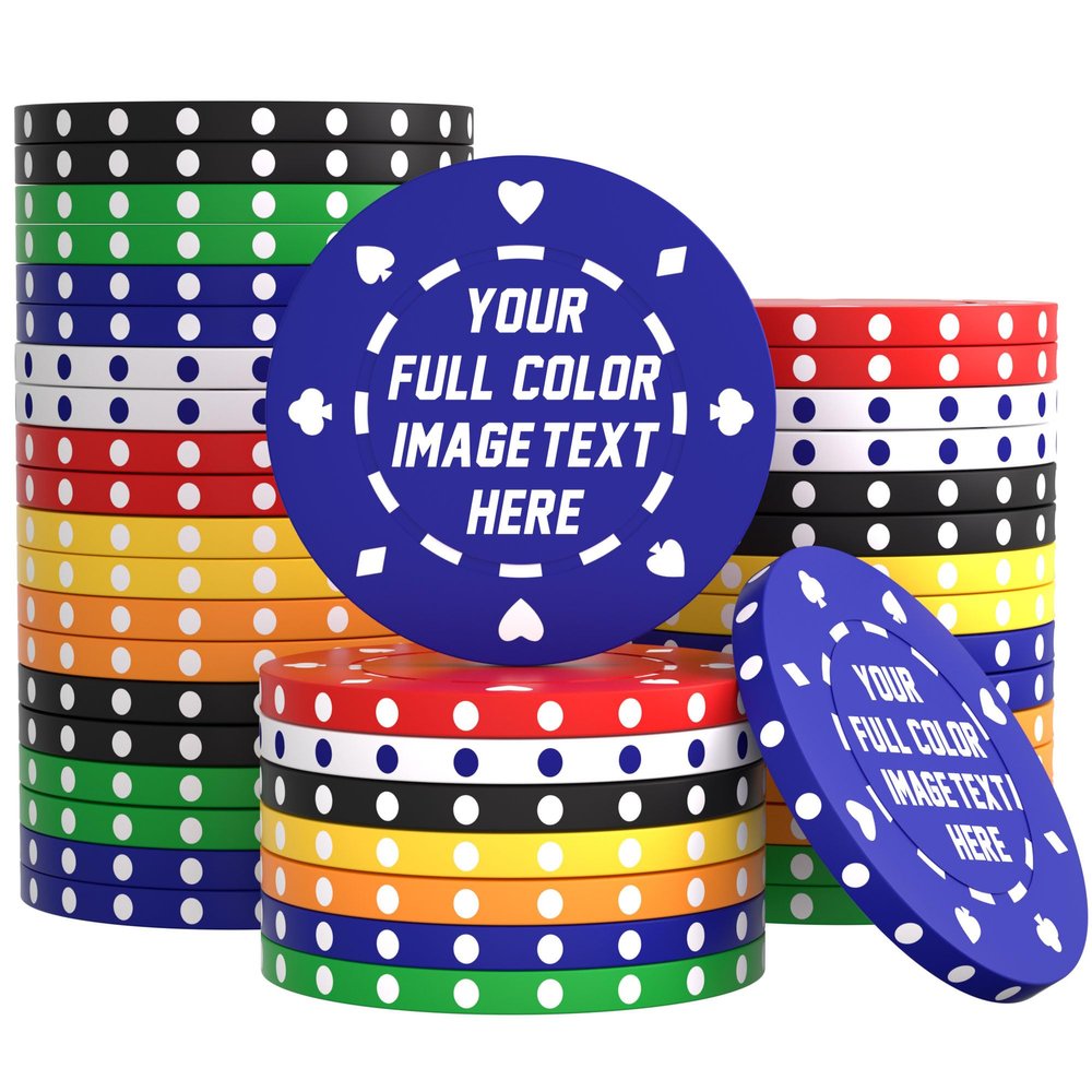 50-500 Custom Poker Chips, 40mm 11.5 Gram Clay Casino Chips with Your Logo, Text or Image, Personalized Drink Tokens for Bar, Party, Tournaments, Golf Club or Events (Blue)