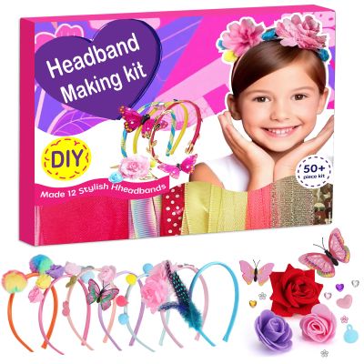 Adinomiency DIY Headband Making Kit for Kids Arts and Crafts - 50+ Pieces to Create 12+ Headbands, Birthday Party Gift, Holiday Gifts for Ages 5-12, Ideal for Party Supplies & Creative Activity