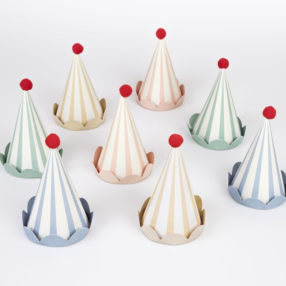 Meri Meri Birthday Party Hats, Pack of 8 Bright and Colorful Cone Birthday Hats for Kids & Adults