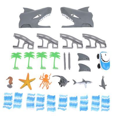 Alomejor Ocean Theme Racing Tracks Toy, Flexible Play Set with 10 Tracks and 6 Bridges, DIY Educational Car Toy for Toddlers Ages 3-5