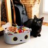 WILLITAT Gray Cat Toy Basket, Small Woven Cat Toy Storage Box with Cute Ears Handle Indoor, Cotton Rope Storage Bin with Embroidered Face for Home Decor, Pet Bed, Nursery Kids Room Organization view 4