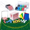 Entertainment Casino Game Set,Blackjack,Texas Hold'em,Poker Card Kit with Card Dealing Shoe,Discard Tray,200 Chips,6 Deck Card,Double-sided feltGreen,10 Cut Cards,Poker Set,Blackjack Table Set view 1