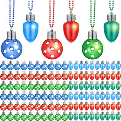 Sasylvia 100 Pcs Light up Christmas Bulb Necklace on Mardi Gras Beads, LED Light Bulbs Necklaces Flashing Glow in the Dark Necklaces Holiday Necklace for Christmas Party Accessory Stocking Stuffers