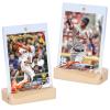 2 Pack Magnetic Card Holders for Trading Cards - 35pt Hard Plastic Card Protectors with 2 Wooden Stands, Baseball Trading Card Stands for Storage and Display, Card Case for MTG, Sports and Game Cards view 1